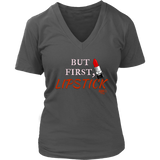But First, Lipstick Ladies V-neck T-shirt - Audio Swag