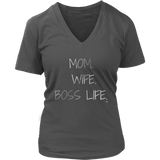 Mom. Wife. Boss Life. Ladies V-Neck Tee - Audio Swag