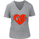 Love Heart Graphic Ladies V-neck T-shirt
