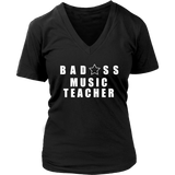 Bad@ss Music Teacher Ladies V-Neck Tee - Audio Swag