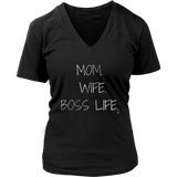 Mom. Wife. Boss Life. Ladies V-Neck Tee - Audio Swag