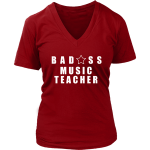 Bad@ss Music Teacher Ladies V-Neck Tee - Audio Swag