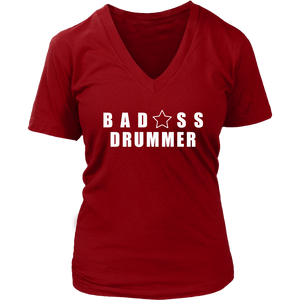 Bad@ss Drummer Ladies V-Neck Tee - Audio Swag