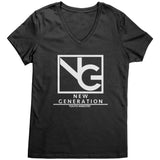 2023 New Generation White Logo Ladies V-neck T-shirt