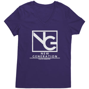 2023 New Generation White Logo Ladies V-neck T-shirt