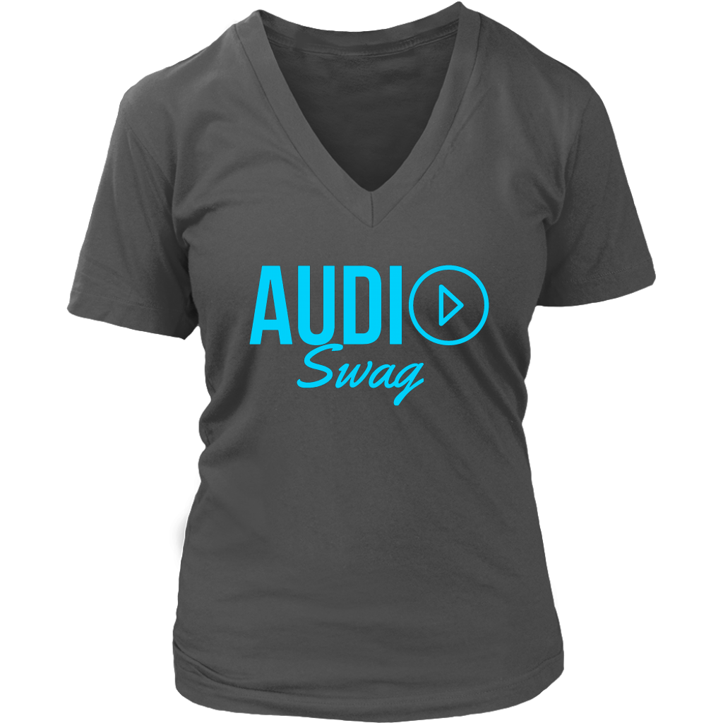 Audio Swag Blue Logo Ladies V-neck T-shirt - Audio Swag