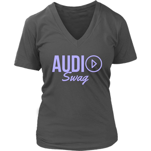 Audio Swag Lavender Logo Ladies V-neck T-shirt - Audio Swag