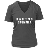 Bad@ss Drummer Ladies V-Neck Tee - Audio Swag