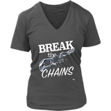 Break The Chains White Ladies V-neck T-shirt - Audio Swag