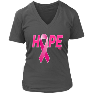 Breast Cancer Awareness Ribbon Hope Ladies V-neck T-shirt - Audio Swag