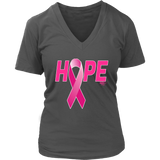 Breast Cancer Awareness Ribbon Hope Ladies V-neck T-shirt - Audio Swag