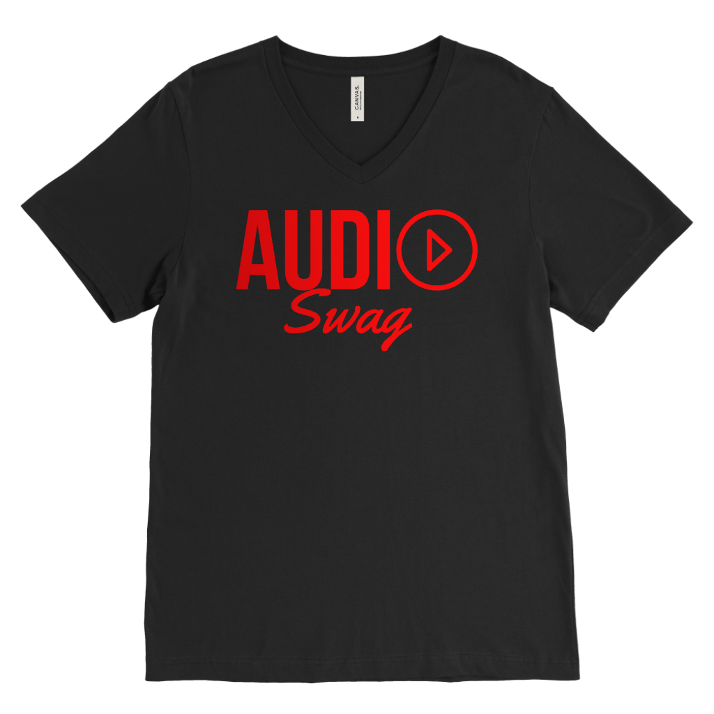 Audio Swag Red Logo Mens V-Neck Tee - Audio Swag