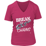 Break The Chains White Ladies V-neck T-shirt - Audio Swag