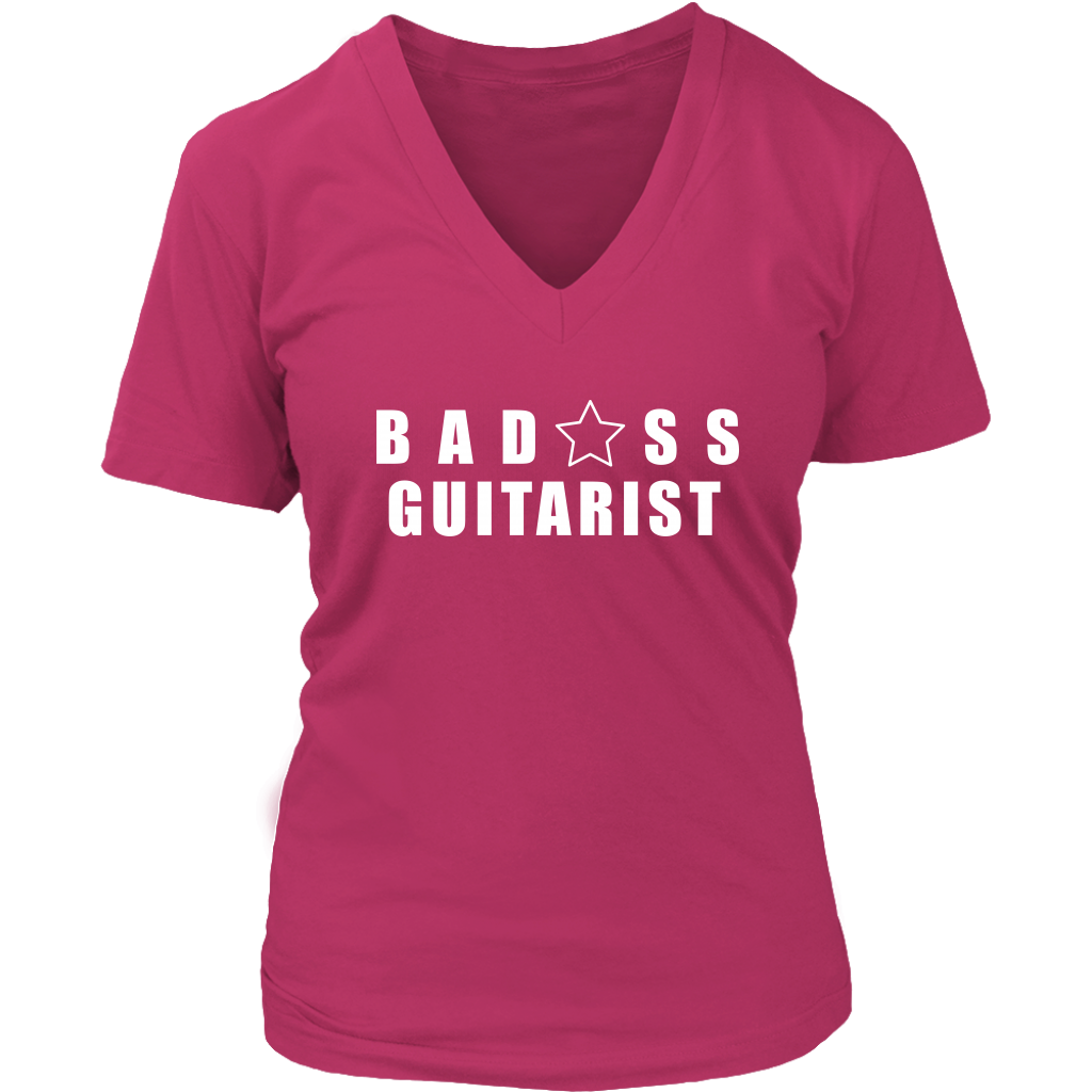 Bad@ss Guitarist Ladies V-Neck Tee - Audio Swag