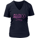 Audio Swag Pink Cheetah Logo Ladies V-neck T-shirt