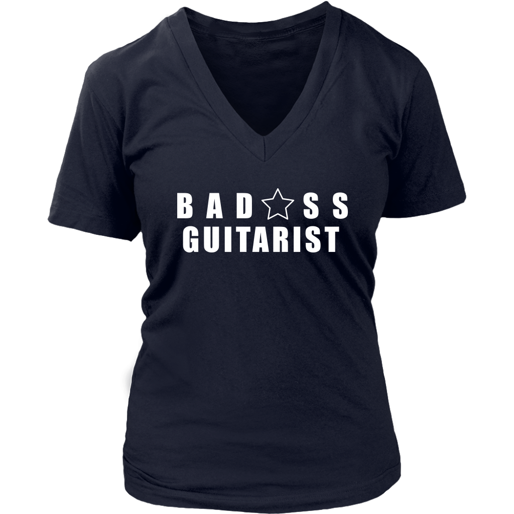 Bad@ss Guitarist Ladies V-Neck Tee - Audio Swag