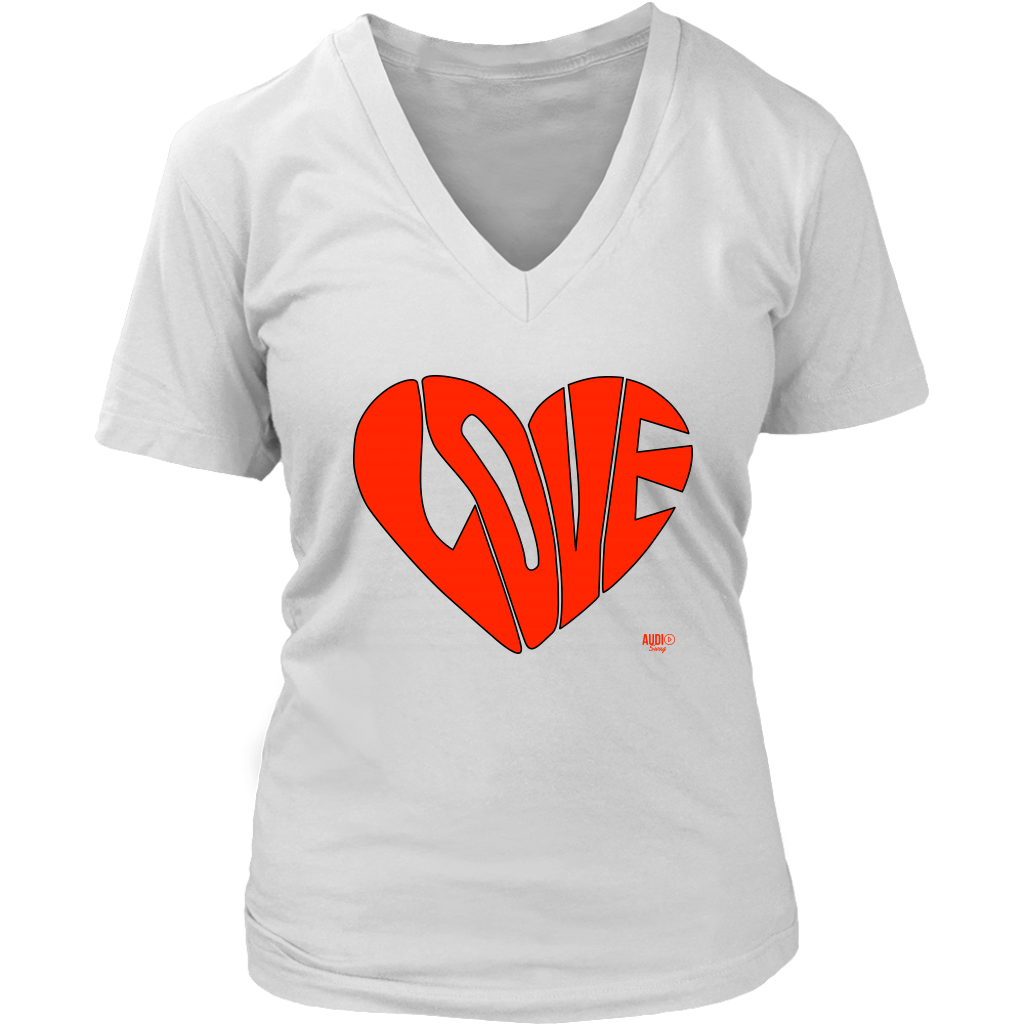Love Heart Graphic Ladies V-neck T-shirt - Audio Swag