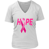 Breast Cancer Awareness Ribbon Hope Ladies V-neck T-shirt - Audio Swag