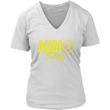 Audio Swag Yellow Logo Ladies V-neck T-shirt - Audio Swag