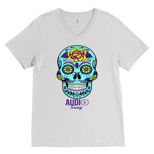 Sugar Skull Rose Mens V-neck T-shirt - Audio Swag