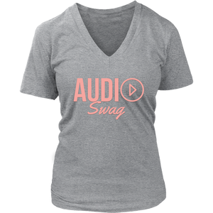 Audio Swag Peach Logo Ladies V- neck T-shirt - Audio Swag
