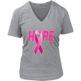 Breast Cancer Awareness Ribbon Hope Ladies V-neck T-shirt