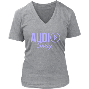 Audio Swag Lavender Logo Ladies V-neck T-shirt - Audio Swag