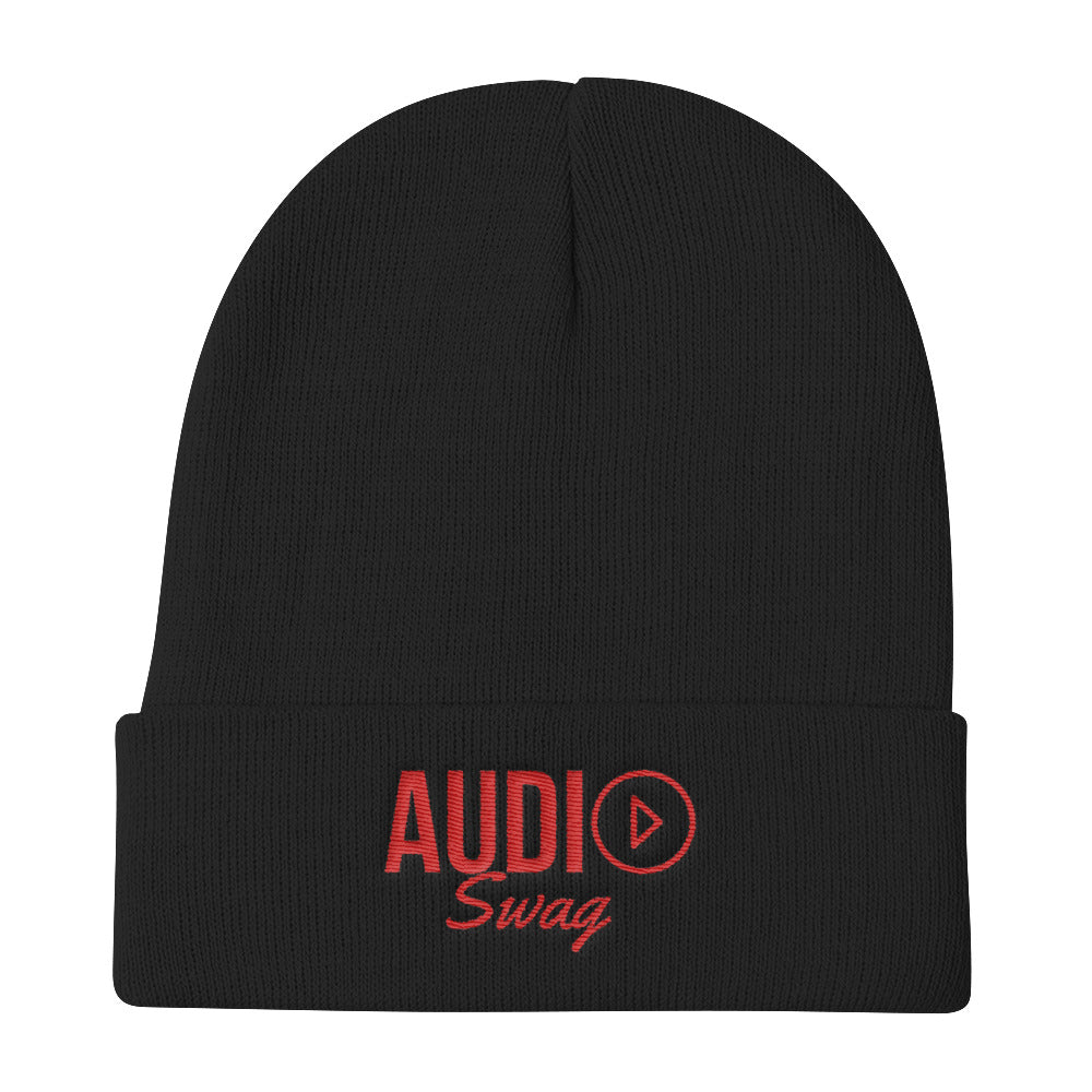 Audio Swag Red Logo Knit Beanie - Audio Swag