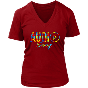 Audio Swag Autism Awareness Puzzle Logo Ladies V-neck T-shirt - Audio Swag