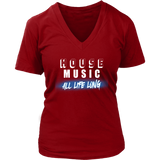 House Music All Life Long (solid) Ladies V-Neck Tee - Audio Swag