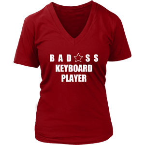 Bad@ss Keyboard Player Ladies V-Neck Tee - Audio Swag