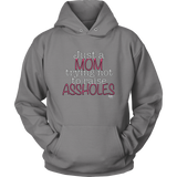 Just A Mom Trying Not To Raise Assholes Hoodie - Audio Swag