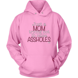 Just A Mom Trying Not To Raise Assholes Hoodie - Audio Swag